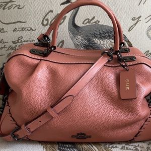 Coach Lane Satchel w/Whip Stitch Lt Peach/Pewter